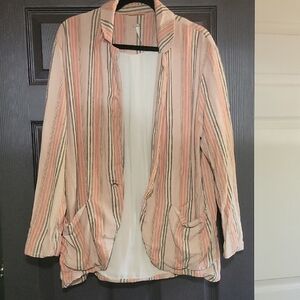 Free People Striped Blazer in Pink and Cream